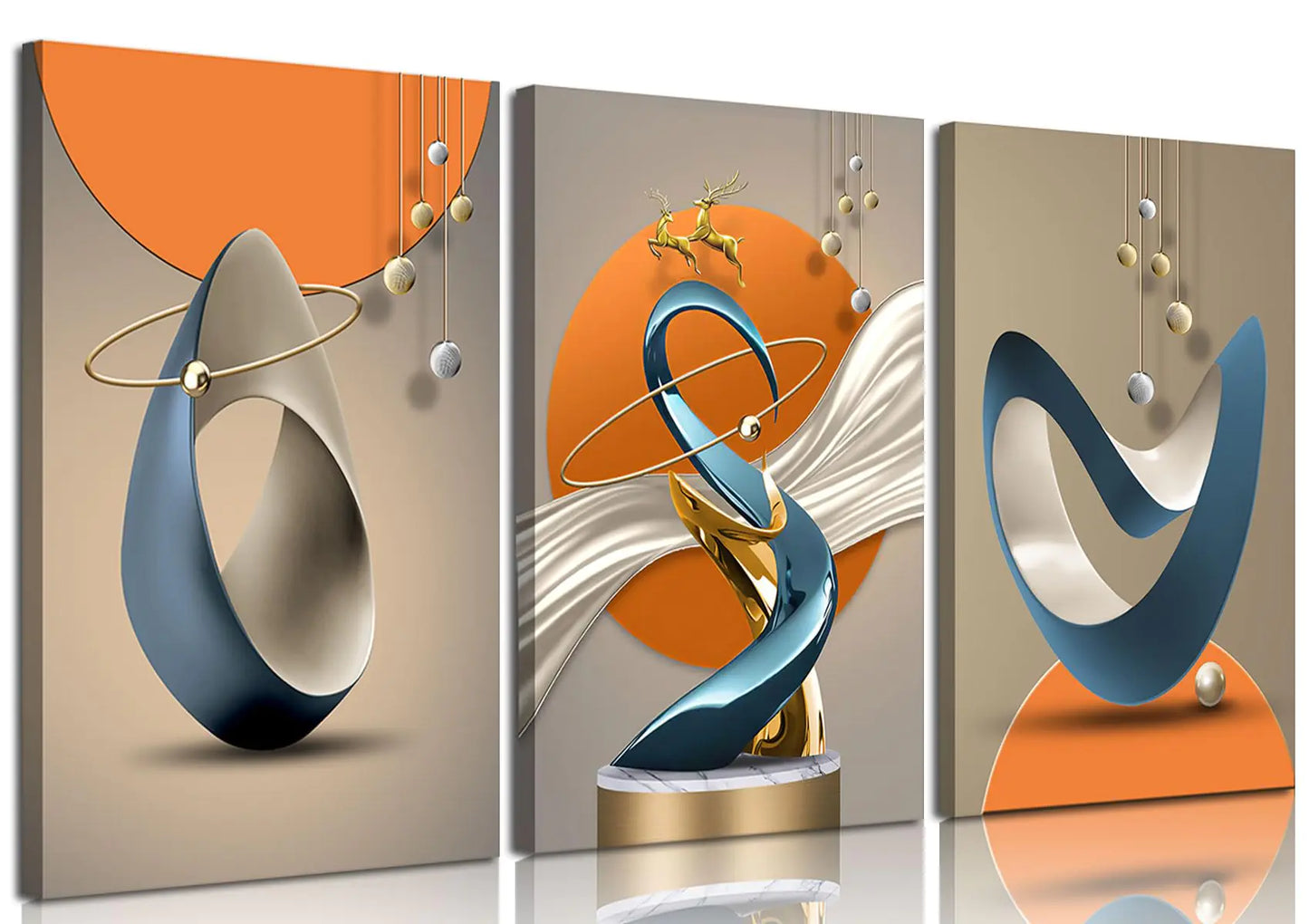 Modern Geometric Canvas Wall Art (Gold Leaf Design)