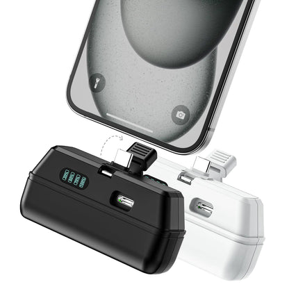 Mini Plug-In Power Bank 5000mAh with Rotating USB-C & Lightning Plug