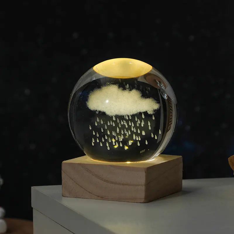 Crystal Ball LED Night Light with Wooden Base