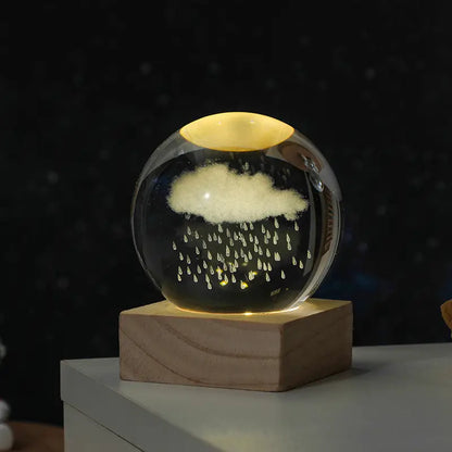Crystal Ball LED Night Light with Wooden Base